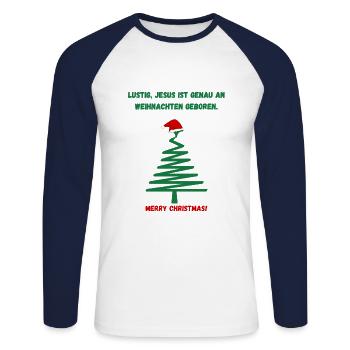 Weihnachtsbaum Spruch lustig - Unisex Baseballshirt langarm - Weiß/Navy - Vorne - Nik (191cm)