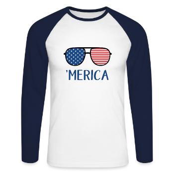 4th of July America - Unisex Long Sleeve Baseball T-Shirt - white/navy - Front - Nik (191cm)