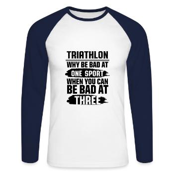 sport triathlon - T-shirt baseball manches longues Homme - blanc/marine - Devant - Nik (191cm)