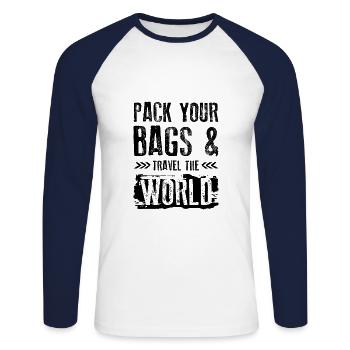 world trip holiday - Unisex Long Sleeve Baseball T-Shirt - white/navy - Front - Nik (191cm)