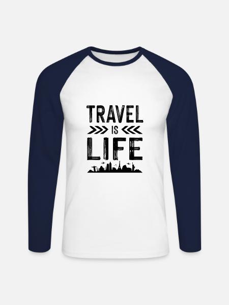 reisen ist leben - Unisex Baseballshirt langarm - Weiß/Navy