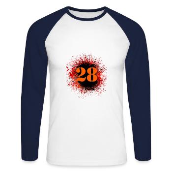 28 nombre de taches - T-shirt baseball manches longues Homme - blanc/marine - Devant - Nik (191cm)
