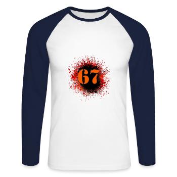 67 Zahl Klecks - Unisex Baseballshirt langarm - Weiß/Navy - Vorne - Nik (191cm)