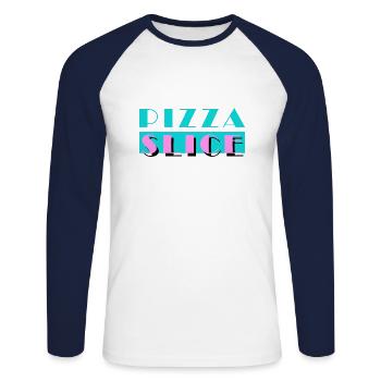 PIZZA SLICE, Miama, funny motif - Unisex Long Sleeve Baseball T-Shirt - white/navy - Front - Nik (191cm)