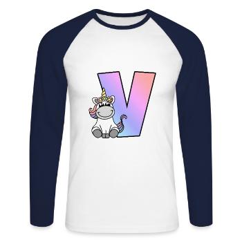 Unicorn Letter V - Unisex Long Sleeve Baseball T-Shirt - white/navy - Front - Nik (191cm)