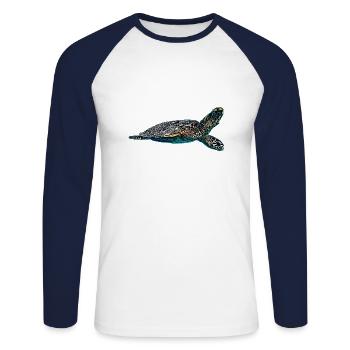 Tortue de mer tortue de mer - T-shirt baseball manches longues Homme - blanc/marine - Devant - Nik (191cm)