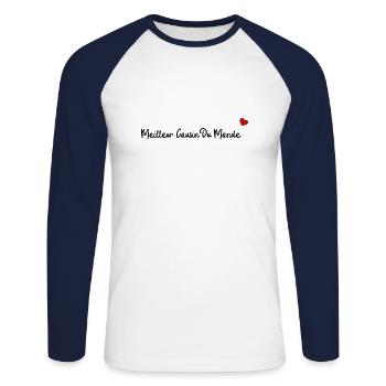 Meilleur cousin du monde - T-shirt baseball manches longues Homme - blanc/marine - Devant - Nik (191cm)