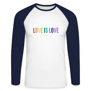 L’AMOUR EST L’AMOUR - T-shirt baseball manches longues Homme - blanc/marine - Devant - Nik (191cm)