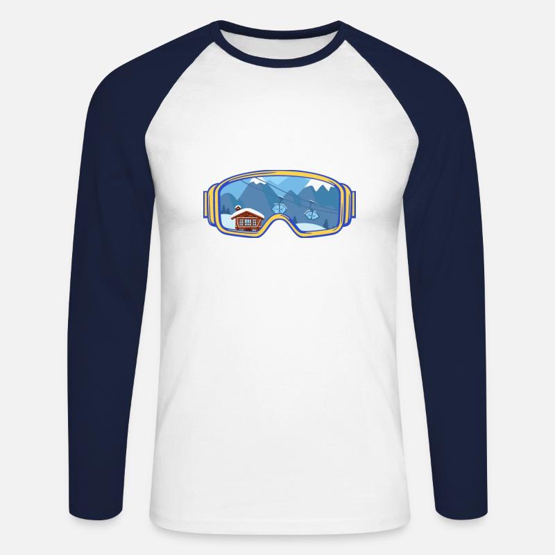 Ski Google, Snowboard, Skifahrer - Unisex Baseballshirt langarm - Weiß/Navy