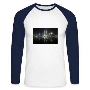 Réflexion Petronas Towers - T-shirt baseball manches longues Homme - blanc/marine - Devant - Nik (191cm)