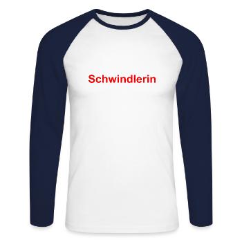 Schwindlerin - Unisex Baseballshirt langarm - Weiß/Navy - Vorne - Nik (191cm)