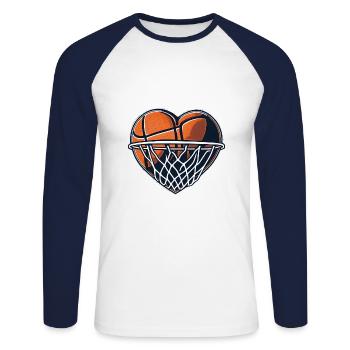 Basketball Love Heart for World Champion Fans Players - Unisex Long Sleeve Baseball T-Shirt - white/navy - Front - Nik (191cm)