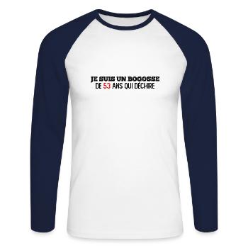 bogosse de 53 ans / cadeau anniversaire homme - T-shirt baseball manches longues Homme - blanc/marine - Devant - Nik (191cm)