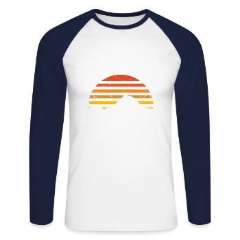 Idée de cadeau cool montagnes soleil silhouette - T-shirt baseball manches longues Homme - blanc/marine - Devant - Nik (191cm)