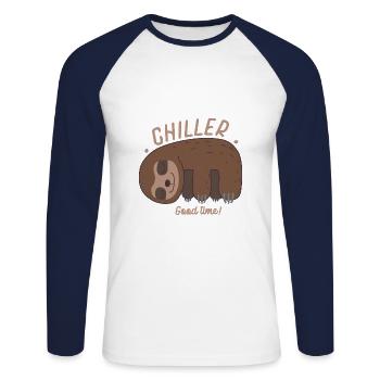 Faultier Chiller Faultier Humor Wandkunst - Unisex Baseballshirt langarm - Weiß/Navy - Vorne - Nik (191cm)