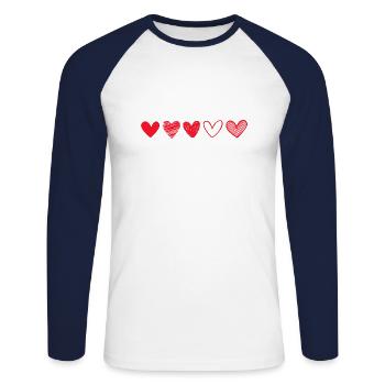 Rotes Liebesherz - Geschenkidee zum Valentinstag - Unisex Baseballshirt langarm - Weiß/Navy - Vorne - Nik (191cm)