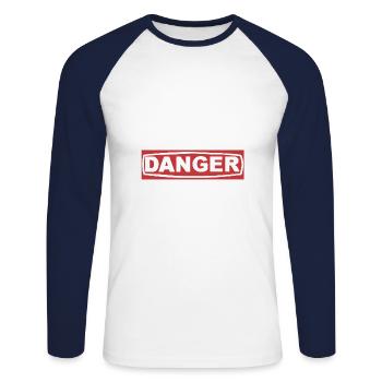 Danger - Unisex Baseballshirt langarm - Weiß/Navy - Vorne - Nik (191cm)