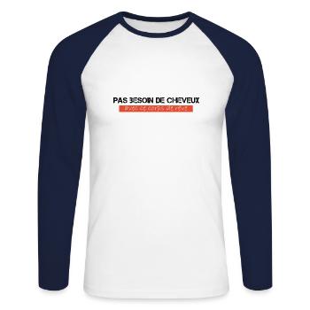 No need for hair - Unisex Long Sleeve Baseball T-Shirt - white/navy - Front - Nik (191cm)