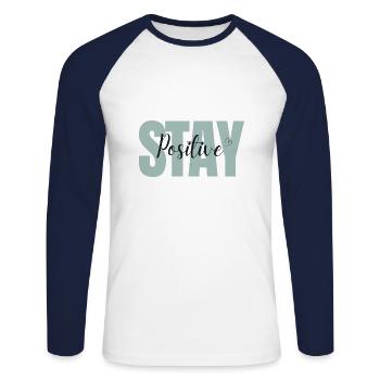 Stay Positive Light Aqua Cute - Unisex Long Sleeve Baseball T-Shirt - white/navy - Front - Nik (191cm)