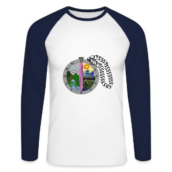 Zeitreise Uhr - Unisex Baseballshirt langarm - Weiß/Navy - Vorne - Nik (191cm)