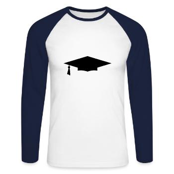 Diplom-Hut-Symbol 12 - Unisex Baseballshirt langarm - Weiß/Navy - Vorne - Nik (191cm)