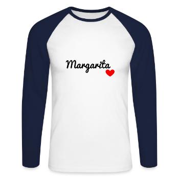 Margarita - T-shirt baseball manches longues Homme - blanc/marine - Devant - Nik (191cm)