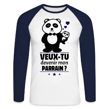 veux tu devenir mon parrain ? - T-shirt baseball manches longues Homme - blanc/marine - Devant - Nik (191cm)