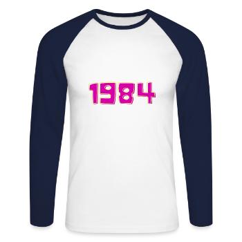 Year 1984 Pink and Yellow - Unisex Long Sleeve Baseball T-Shirt - white/navy - Front - Nik (191cm)