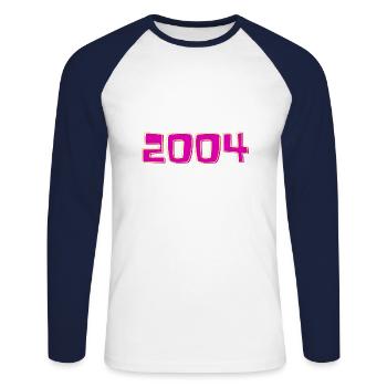Year 2004 Pink and Yellow - Unisex Long Sleeve Baseball T-Shirt - white/navy - Front - Nik (191cm)