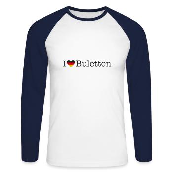 I love Buletten - Unisex Long Sleeve Baseball T-Shirt - white/navy - Front - Nik (191cm)