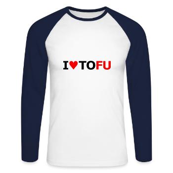 I love TOFU - T-shirt baseball manches longues Homme - blanc/marine - Devant - Nik (191cm)