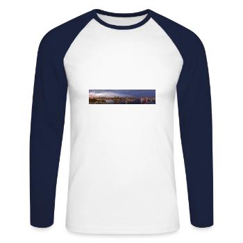 Baltimore Sunset - Unisex Baseballshirt langarm - Weiß/Navy - Vorne - Nik (191cm)