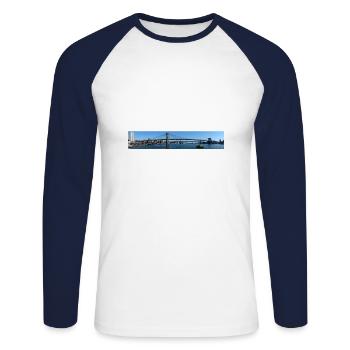 Brücke über ruhiges Wasser - Unisex Long Sleeve Baseball T-Shirt - white/navy - Front - Nik (191cm)