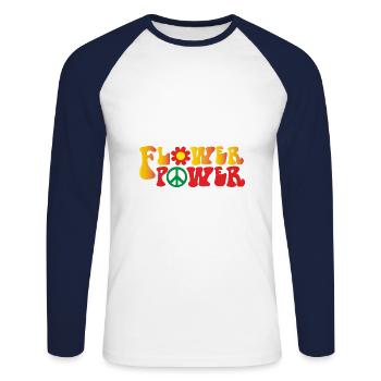 Peace World Peace Flower Power Gift 70s Love - Unisex Long Sleeve Baseball T-Shirt - white/navy - Front - Nik (191cm)