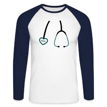 Merci Docteur - T-shirt baseball manches longues Homme - blanc/marine - Devant - Nik (191cm)