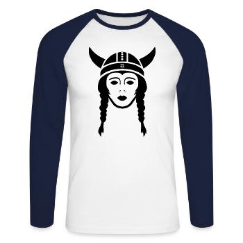 Wikingerfrau - Unisex Baseballshirt langarm - Weiß/Navy - Vorne - Nik (191cm)