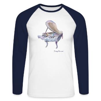 weißes Klavier - Unisex Baseballshirt langarm - Weiß/Navy - Vorne - Nik (191cm)
