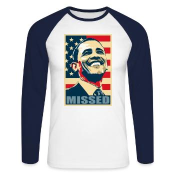 Barack Obama Missed cartel de la propaganda del - T-shirt baseball manches longues Homme - blanc/marine - Devant - Nik (191cm)