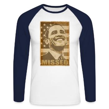 Barack Obama Missed cartel de la propaganda del - T-shirt baseball manches longues Homme - blanc/marine - Devant - Nik (191cm)
