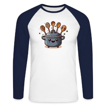 Niedlicher Kochtopf Koch - Unisex Baseballshirt langarm - Weiß/Navy - Vorne - Nik (191cm)