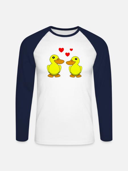 Ducks Valentine's Day - Unisex Long Sleeve Baseball T-Shirt - white/navy