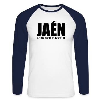 Jaén Coordinates - Unisex Long Sleeve Baseball T-Shirt - white/navy - Front - Nik (191cm)