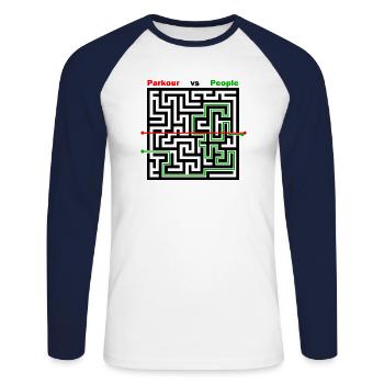 Parkour Maze parkour vs personnes - T-shirt baseball manches longues Homme - blanc/marine - Devant - Nik (191cm)
