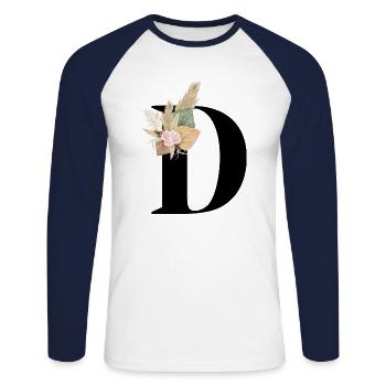 lettre D fleuris - T-shirt baseball manches longues Homme - blanc/marine - Devant - Nik (191cm)