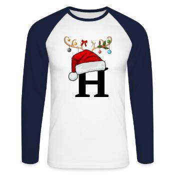Buchstabe H Weihnachtsmütze - Unisex Baseballshirt langarm - Weiß/Navy - Vorne - Nik (191cm)
