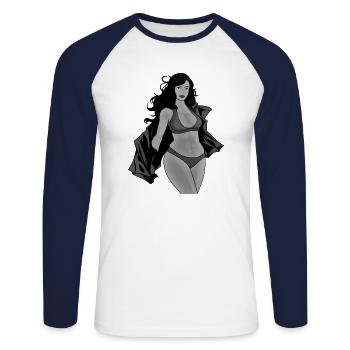 Bikini Girl N/B - T-shirt baseball manches longues Homme - blanc/marine - Devant - Nik (191cm)