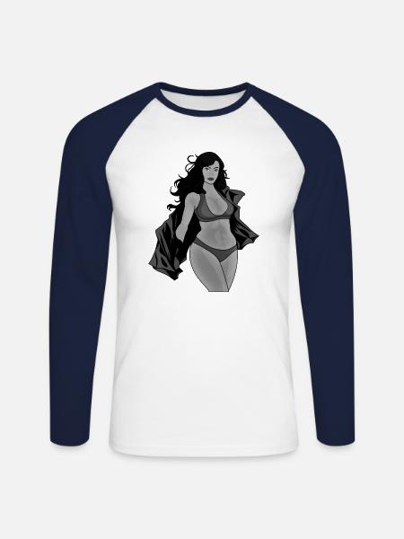 Bikini Girl B/W - Unisex Long Sleeve Baseball T-Shirt - white/navy