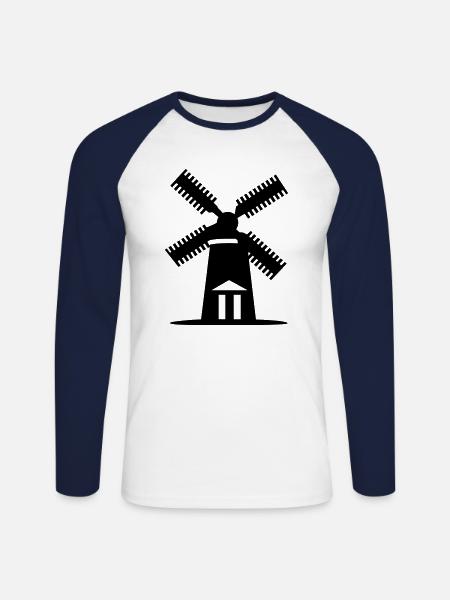 Windmühle - Unisex Baseballshirt langarm - Weiß/Navy