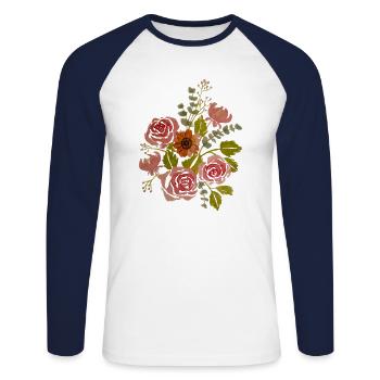 Bouquet de fleurs - T-shirt baseball manches longues Homme - blanc/marine - Devant - Nik (191cm)