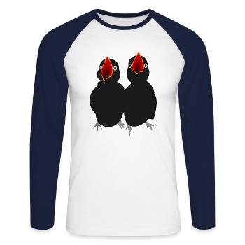 S’il vous plaît, nourrissez-vous Deux oiseaux noirs ont faim ! - T-shirt baseball manches longues Homme - blanc/marine - Devant - Nik (191cm)